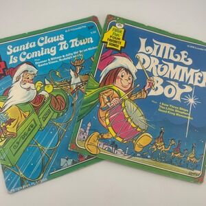 Vintage Peter Pan Records 45RPM Christmas Santa Claus & Little Drummer Boy Set 2